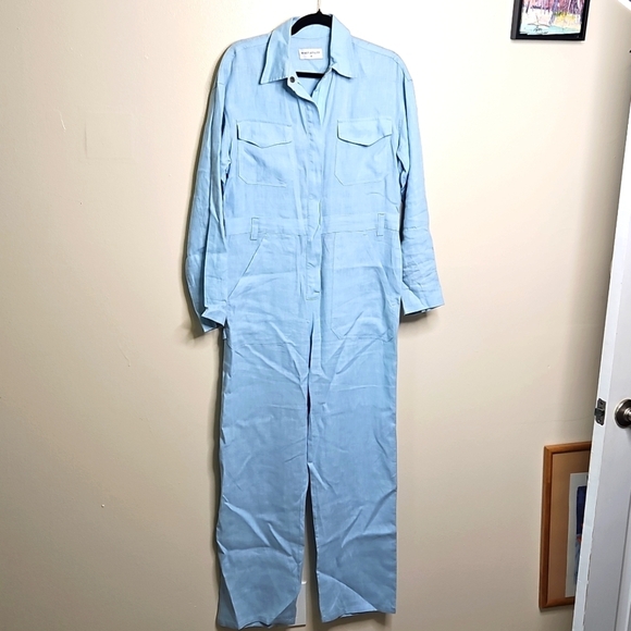 RIVET.UTILITY Pants - Rivet Utility Linen Jumpsuit Light Blue Size Medium